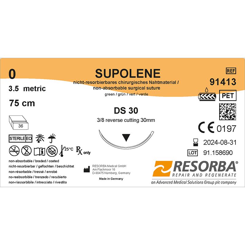 Суполен USP0 зелений, довжина 75см, зворотньо-ріжуча голка 30мм, 3/8 кола